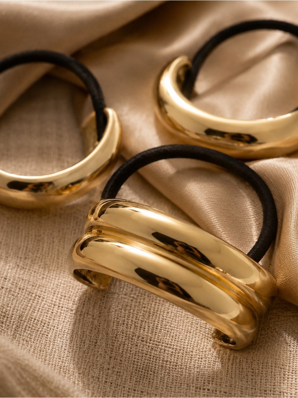 Gold Tone Sculptural Hair Cuff Ponytail Holders Set of 3